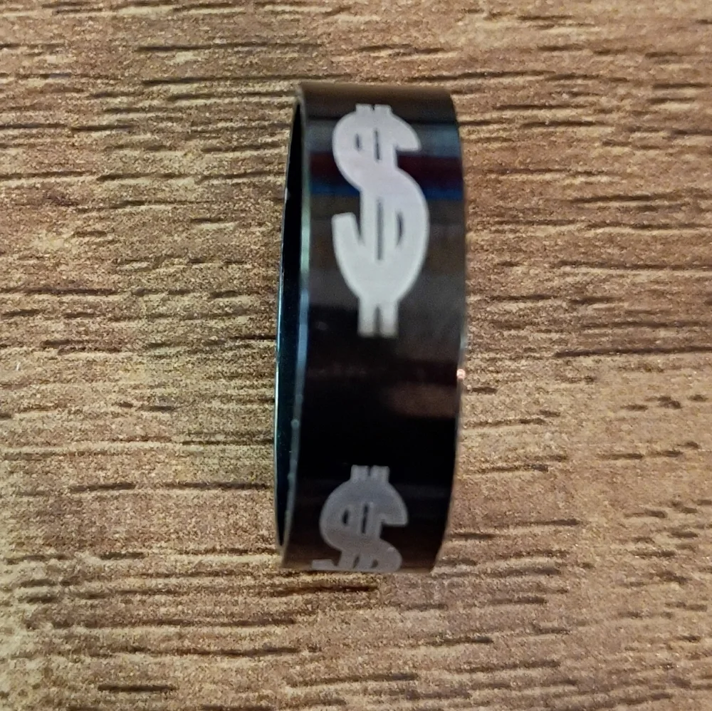 Black Dollar Sign Stainless Steel Men's Ring Size 12